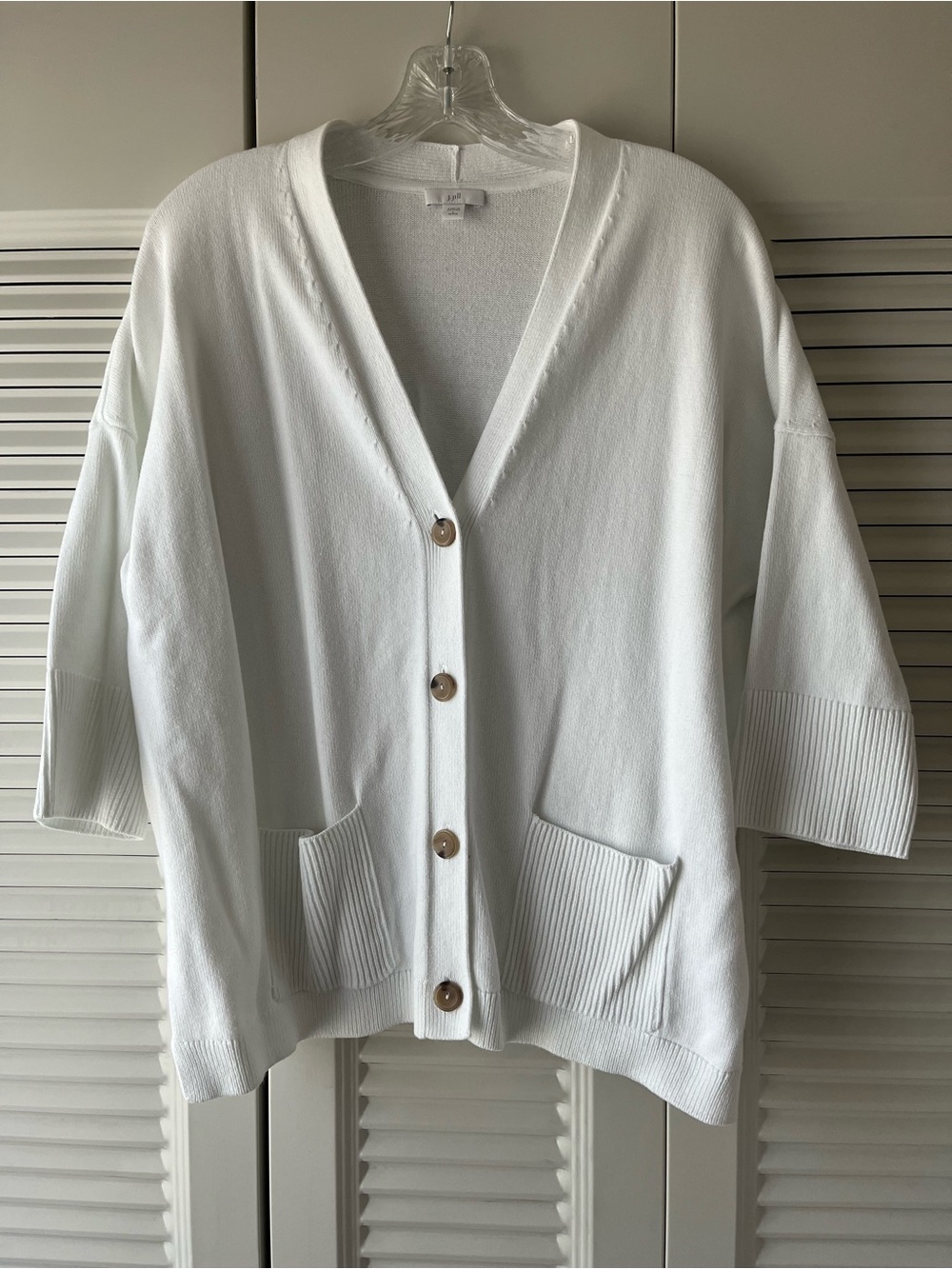 J.Jill cotton and Rayon White V-Neck Cardigan Sweater